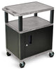 Luxor Tuffy Gray 3-Shelf AV Cart With Black Legs, Cabinet and Electric