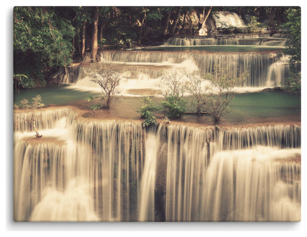 Misty Huay Mae Khamin Waterfall Thailand Landscape Photo Canvas Wall Art Prints, 12" X 16"