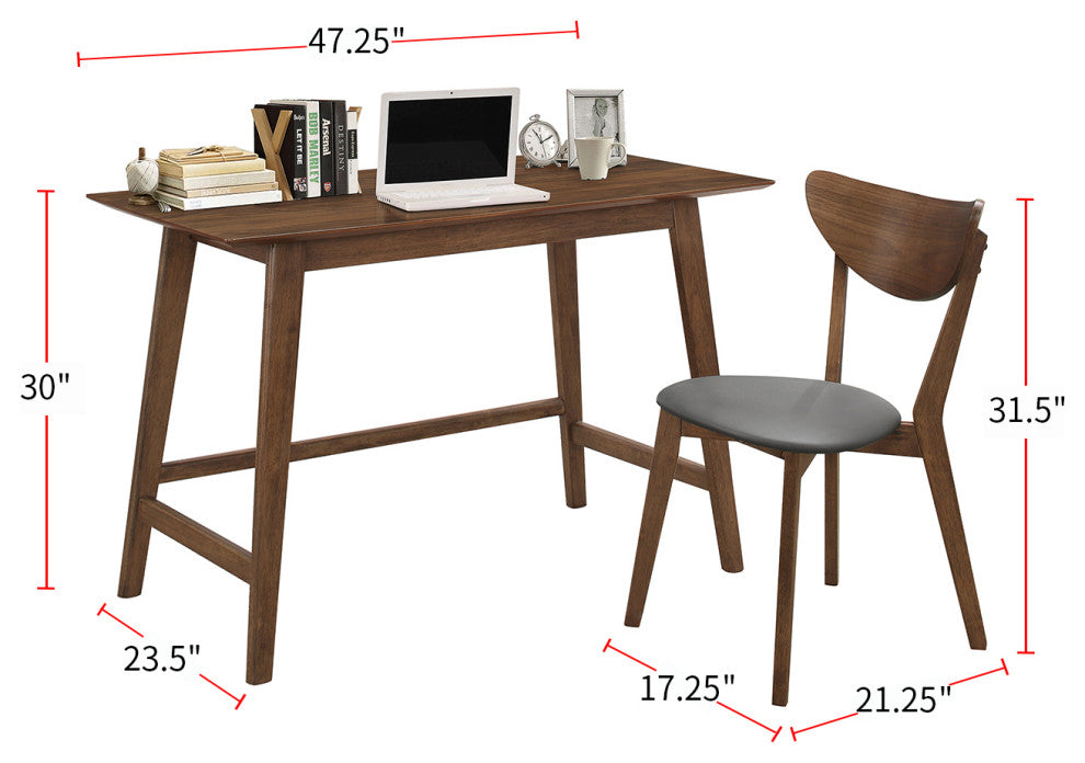 2 Piece Writing Desk Set With Trestle Leg, Walnut