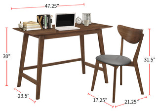 2 Piece Writing Desk Set With Trestle Leg, Walnut