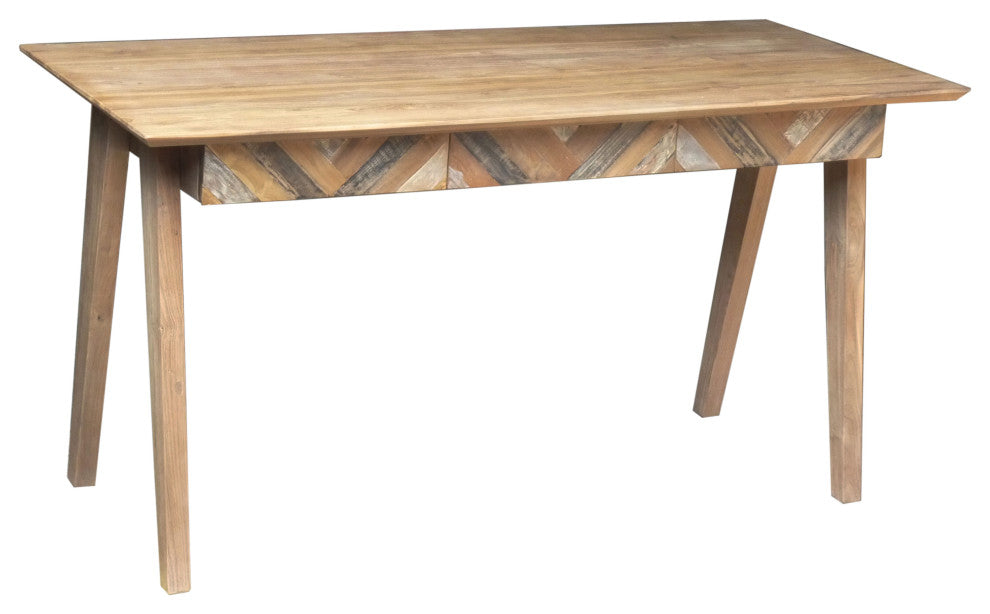 Recycled Teak Wood Brux Art Deco Writing Desk with 3 Drawers