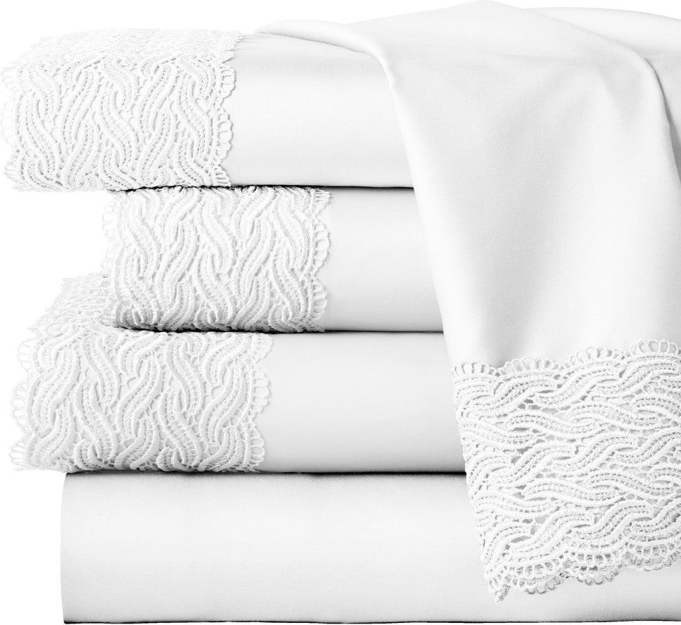 Pointehaven 300TC Lace Sheet Set, White, Twin
