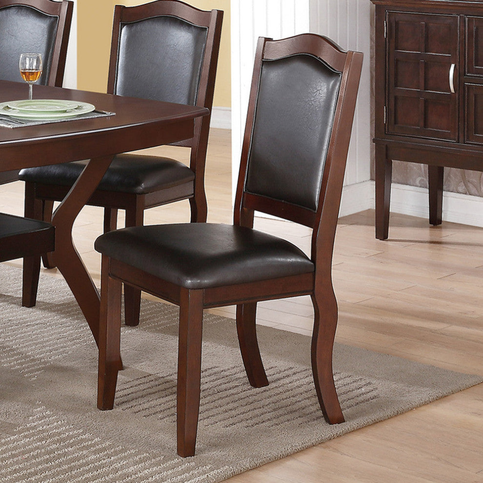 Dark Brown Wood Frame Espresso Faux Leather Dining Chairs, Set of 2