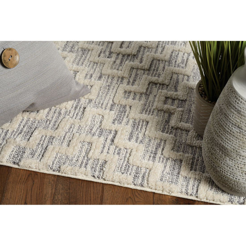 KAS Willow 1104 Ivory Gray Geo Area Rug, 8'x11'