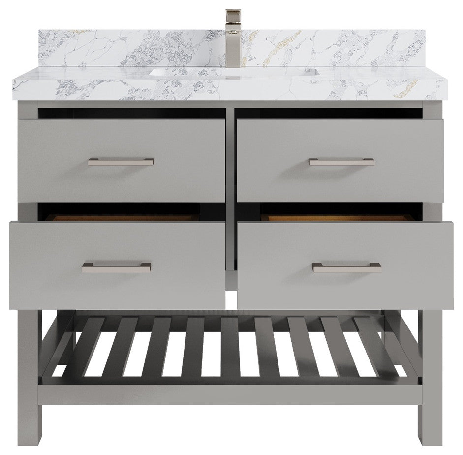 Parker 42" Single Sink Bath Vanity, Elephant Skin Gray 2" Calacatta Poanazzo