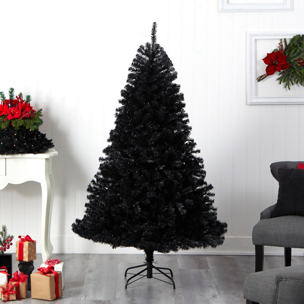 6' Black Artificial Christmas Tree With 400 Clear LED Lights and 1036 Tips