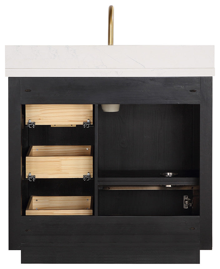Vinnova Cadiz Bath Vanity, Composite Stone Top, Black, 36", No Mirror