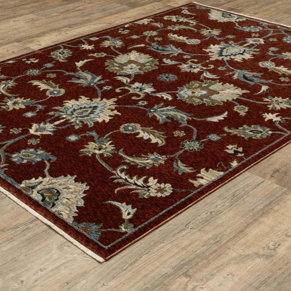 Cary Traditional Floral Area Rug, Red/ Multi, 3'3" X 5'