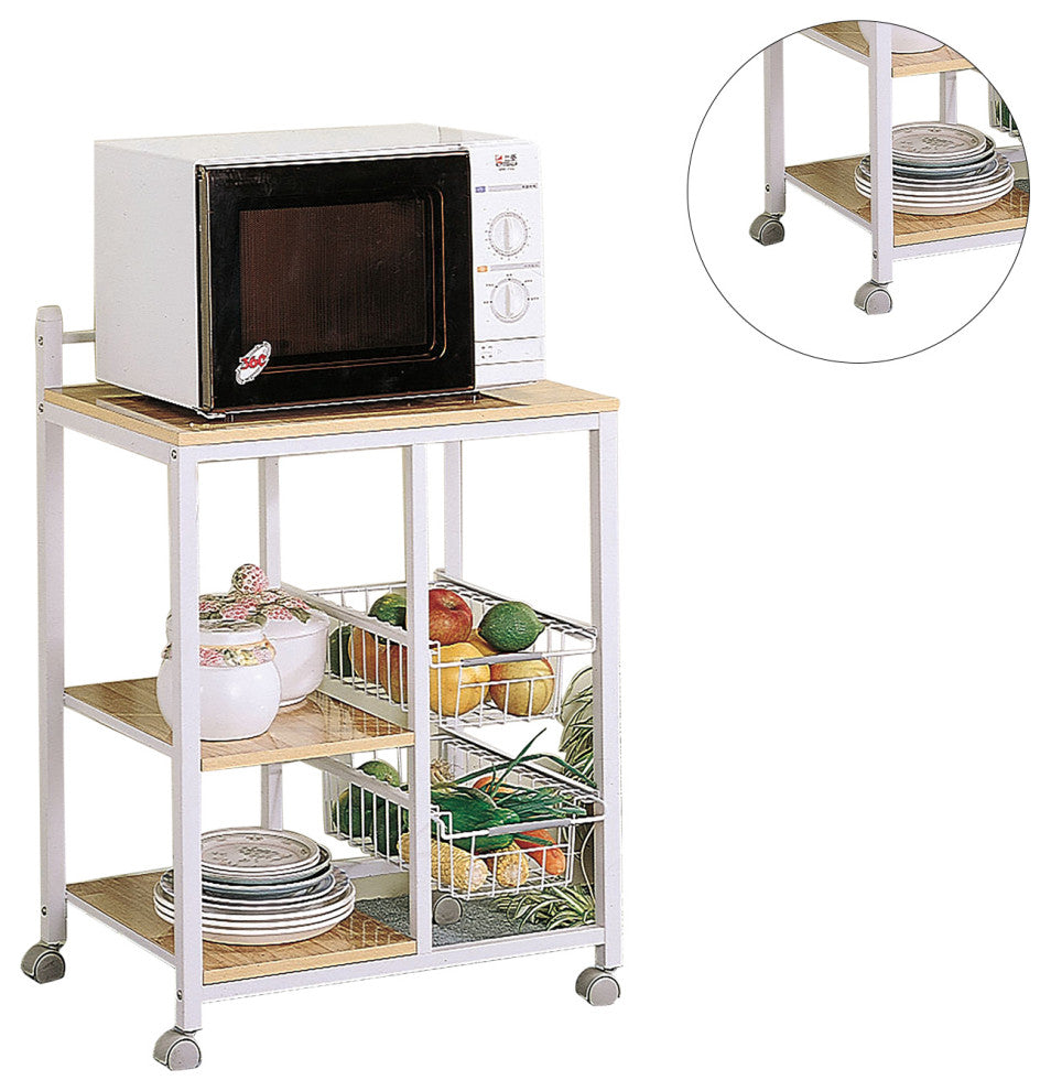 3-Shelf Kitchen Cart, Natural Brown and White