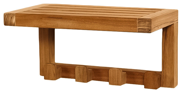 Teak Wall Shelf with 4 hooks