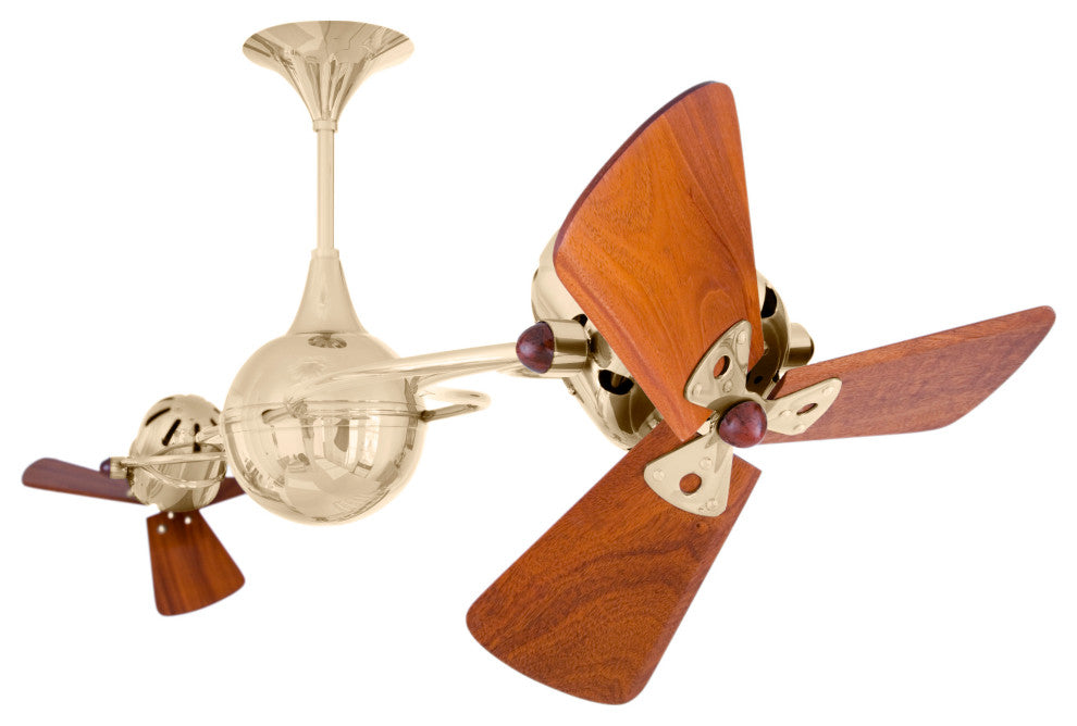 Italo Ventania Rotational Ceiling Fan With Mahogany Blades, Polished Brass