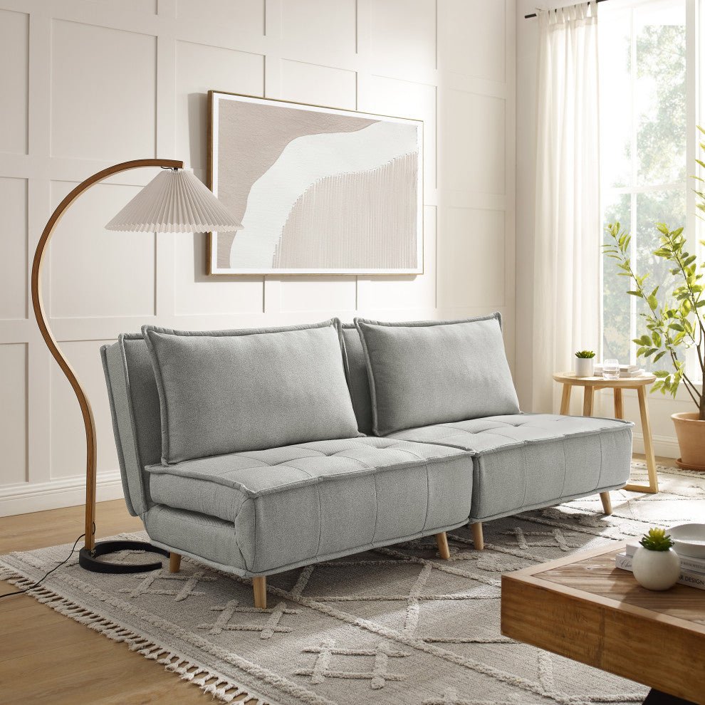 Modern Fabric Upholstered Convertible Sofa Bed Folding Sleeper Chair, Light Gray