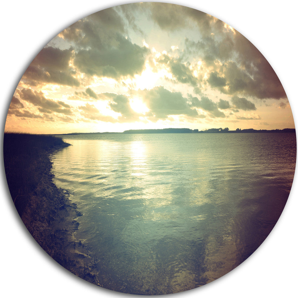 Dark Seascape With Cloudy Sky, Seascape Disc Metal Wall Art, 23"