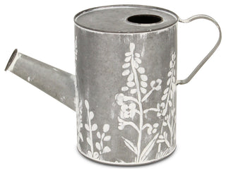 White Washed Galvanized Metal Pitcher Decor With Garden Pattern