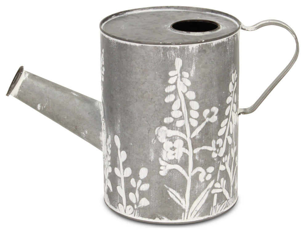 White Washed Galvanized Metal Pitcher Decor With Garden Pattern