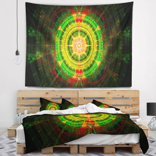 Bright Green Fractal Sphere Abstract Wall Tapestry, 60"x50"
