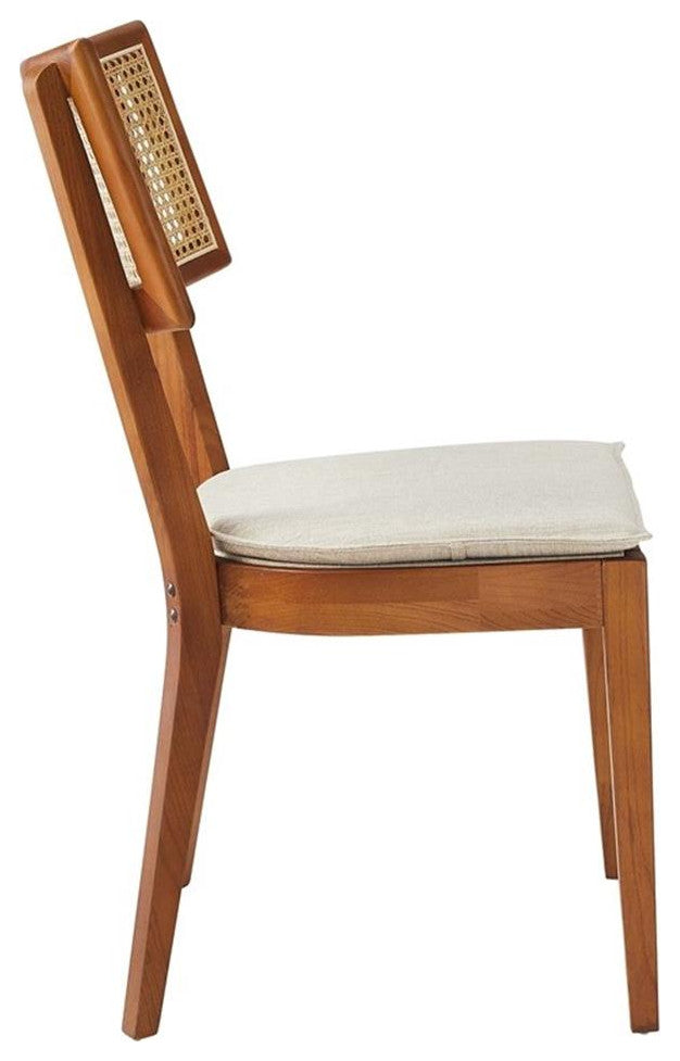 Caledonia Fabric Upholstered Wood Dining Chair Set of 2 in Walnut Beige