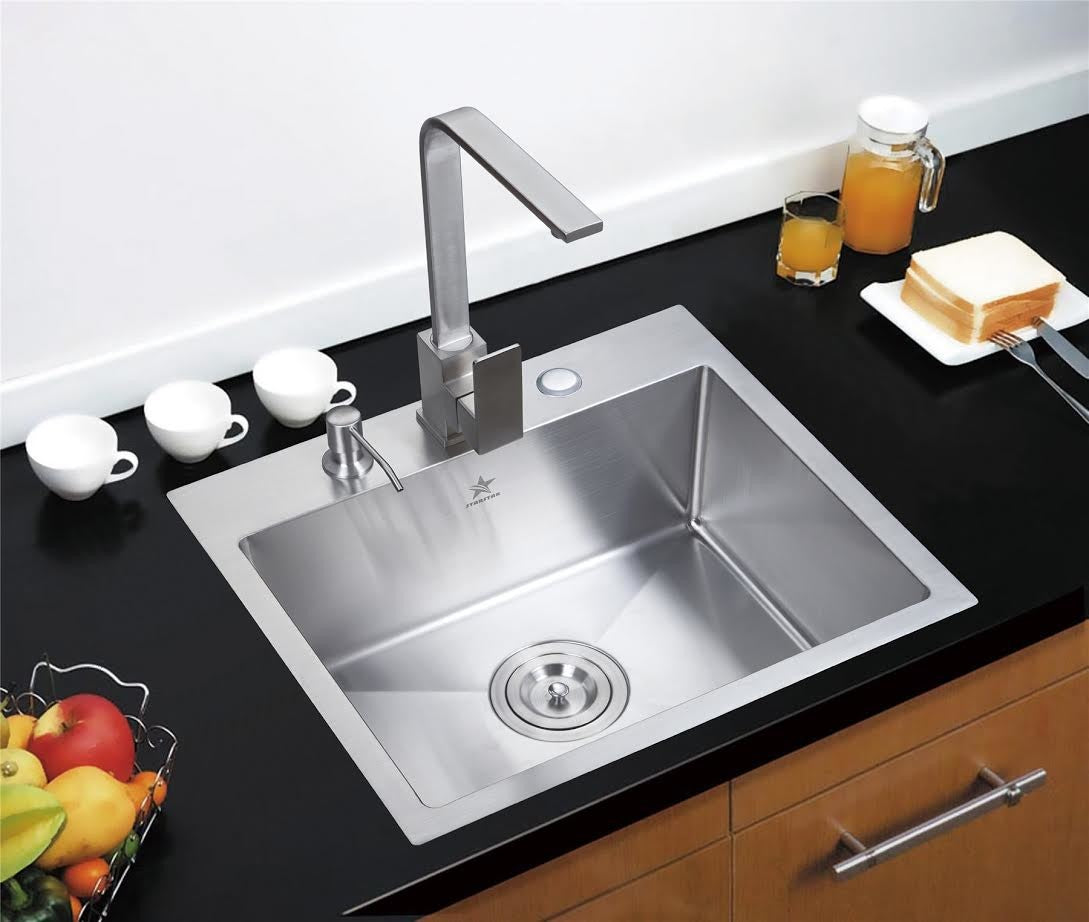 Top Mount Drop-In 304 Stainless Steel Single Bowl Kitchen Sink, 19"x17"x8"
