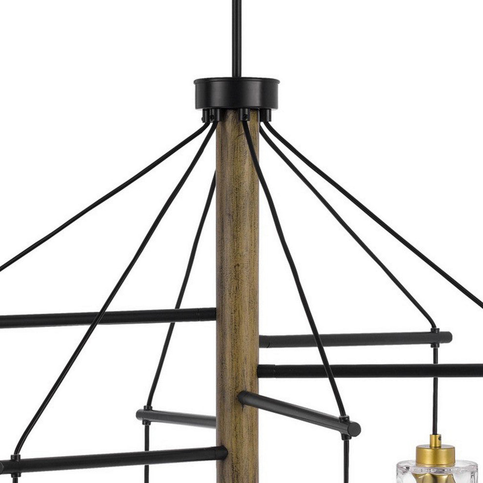 Benzara BM282174 Classic Chandelier, Hanging Textured Glass Shade, Antique Brass