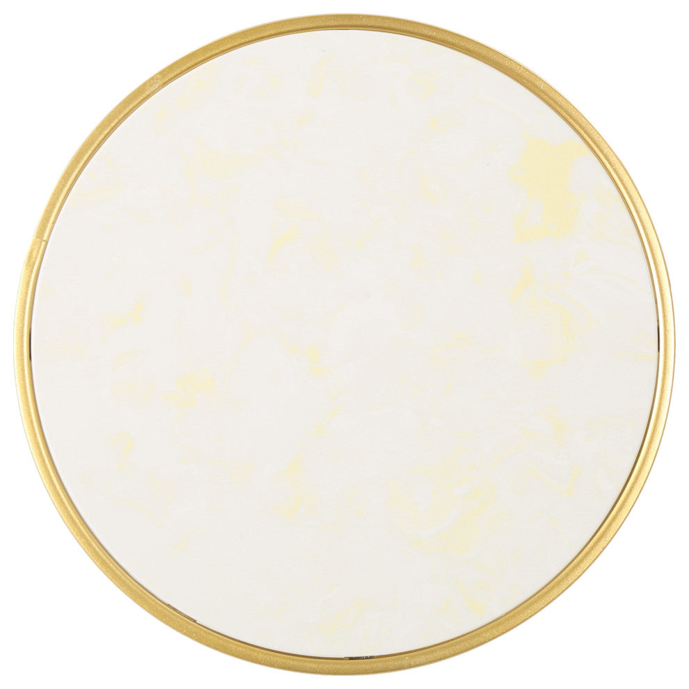 GDF Studio Madison Indoor Glam 16" White Finish Faux Stone Side Table