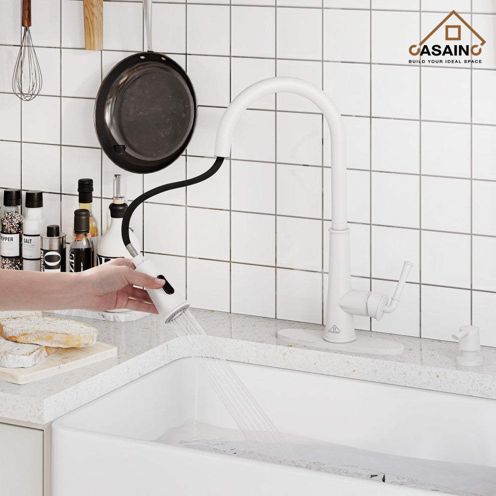Single-Handle Pull Down Sprayer Kitchen Faucet with Touchless Sensor, Matte White