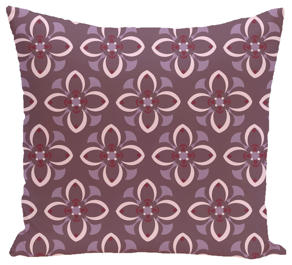 Trumpet Flower Geometric Print Pillow, Bordeaux, 20"x20"