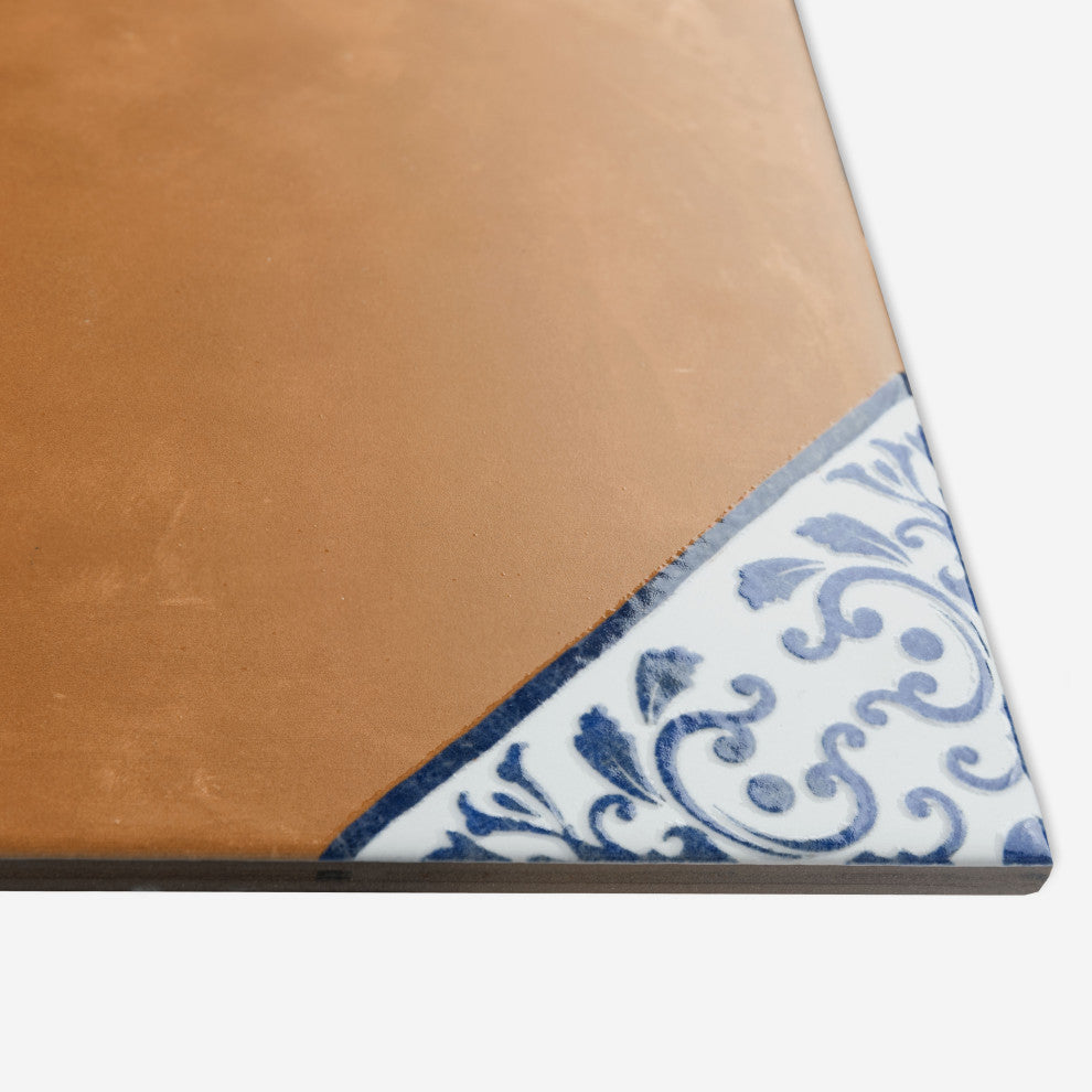 Sentier des Ocres Deco Blue Porcelain Floor and Wall Tile, Deco