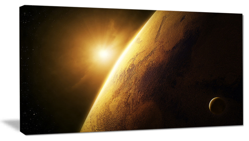 Planet Mars Close up with Sunrise, Large Landscape Canvas Art, 32"x16"