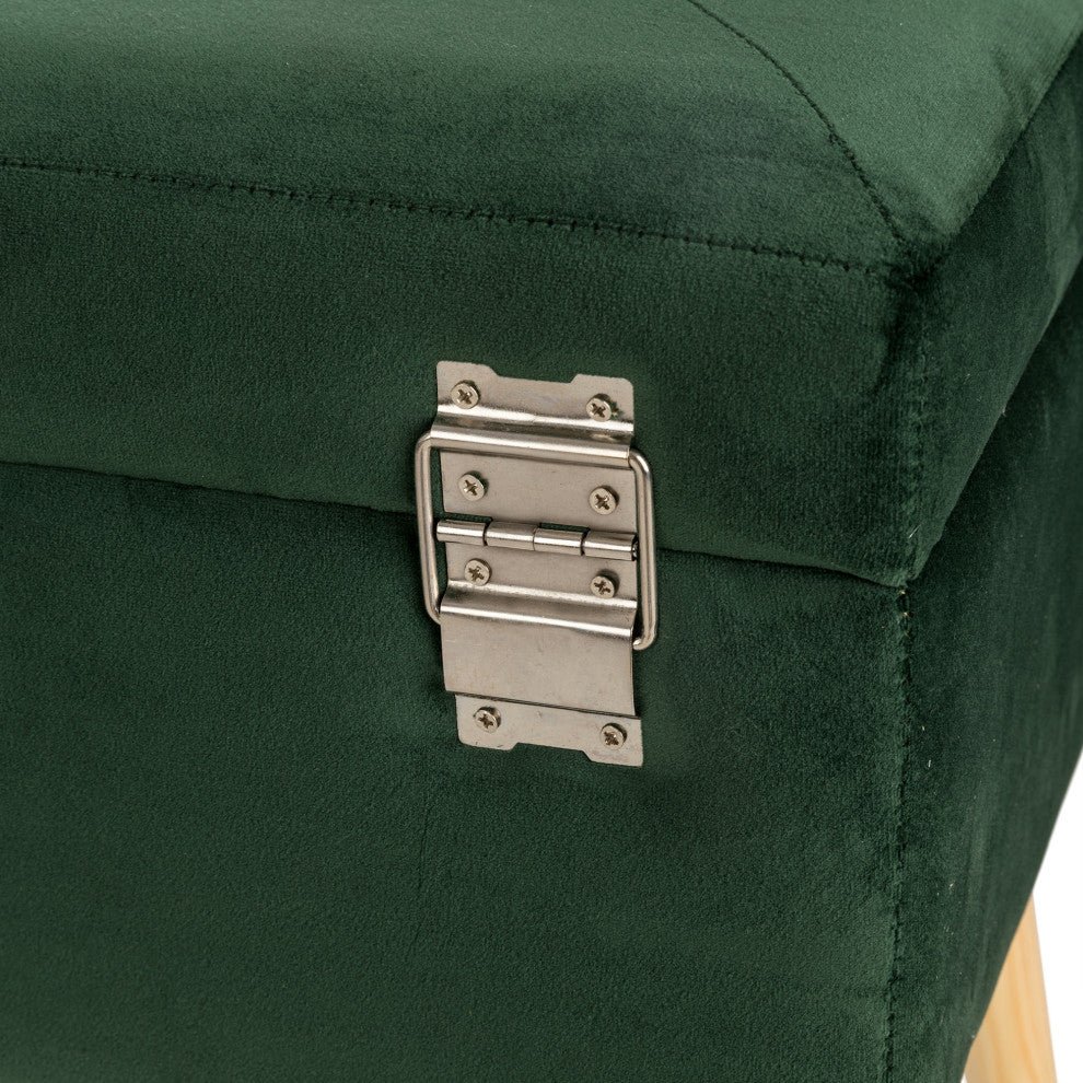 19.69"L Velvet Upholstered Storage Stool, Hunter