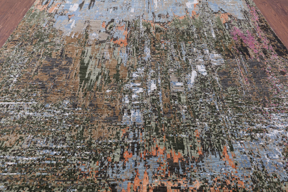 8' 1" X 10' 4" Hand Knotted Abstract Wool and Silk Rug Q8552