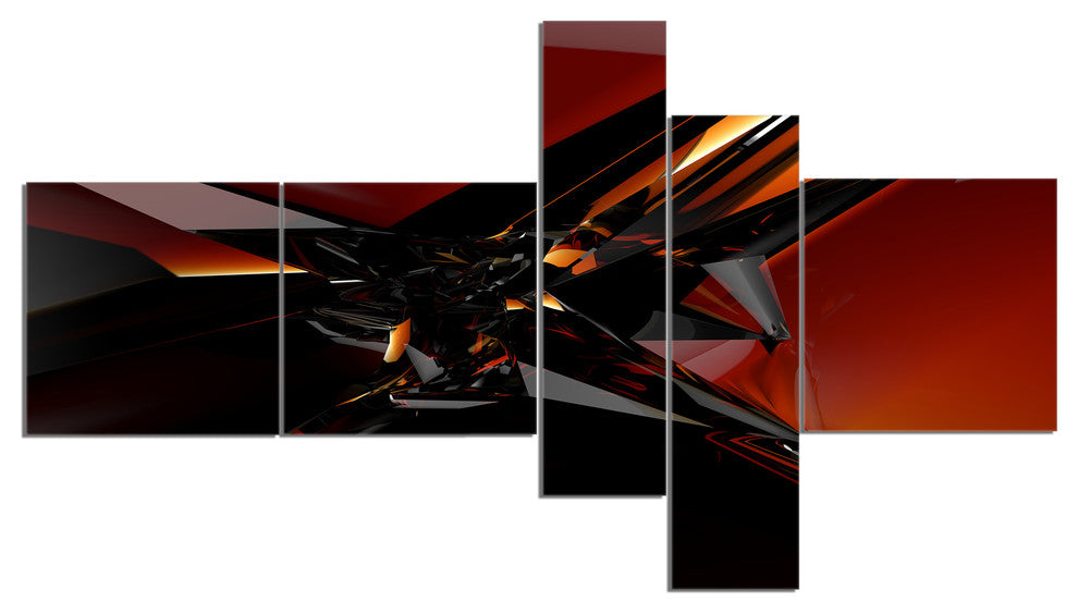 3D Abstract Red Glass Design, Abstract Canvas Art Print, 60"x32", 5 panels