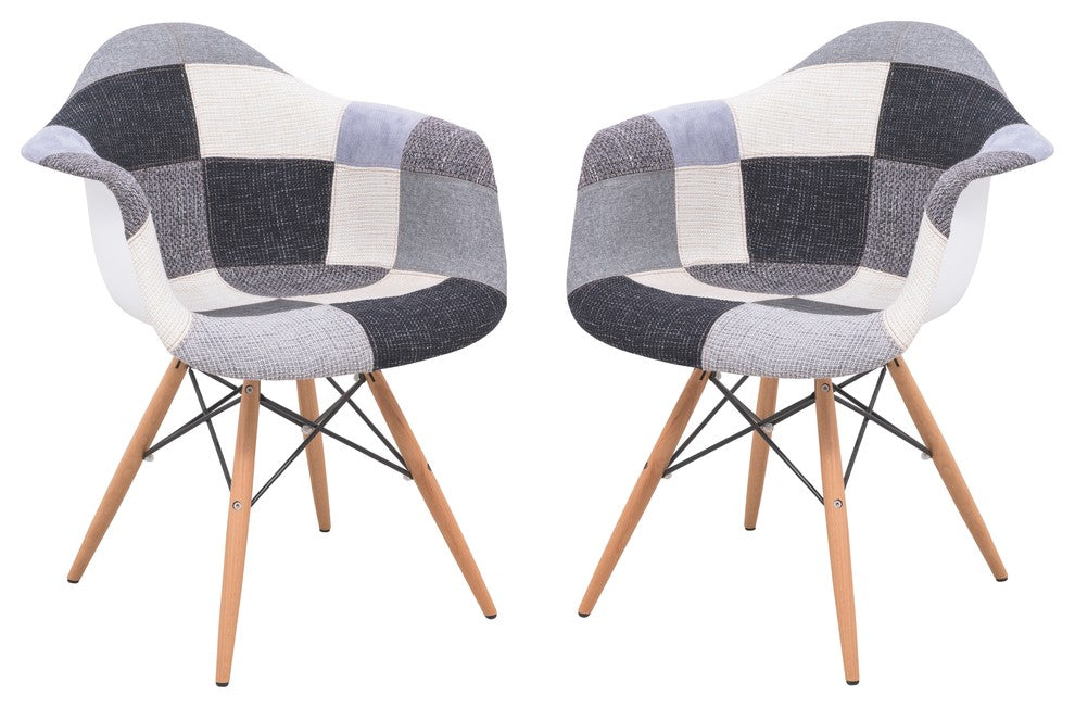 LeisureMod Willow Fabric Eiffel Accent Chair, Set of 2, Patchwork