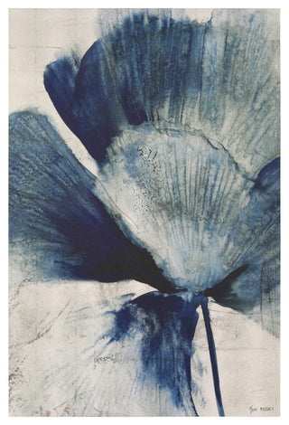 "Azure Bloom" Blue Flower Rendered on Gold Shagreen Wrapped Canvas Wall Art