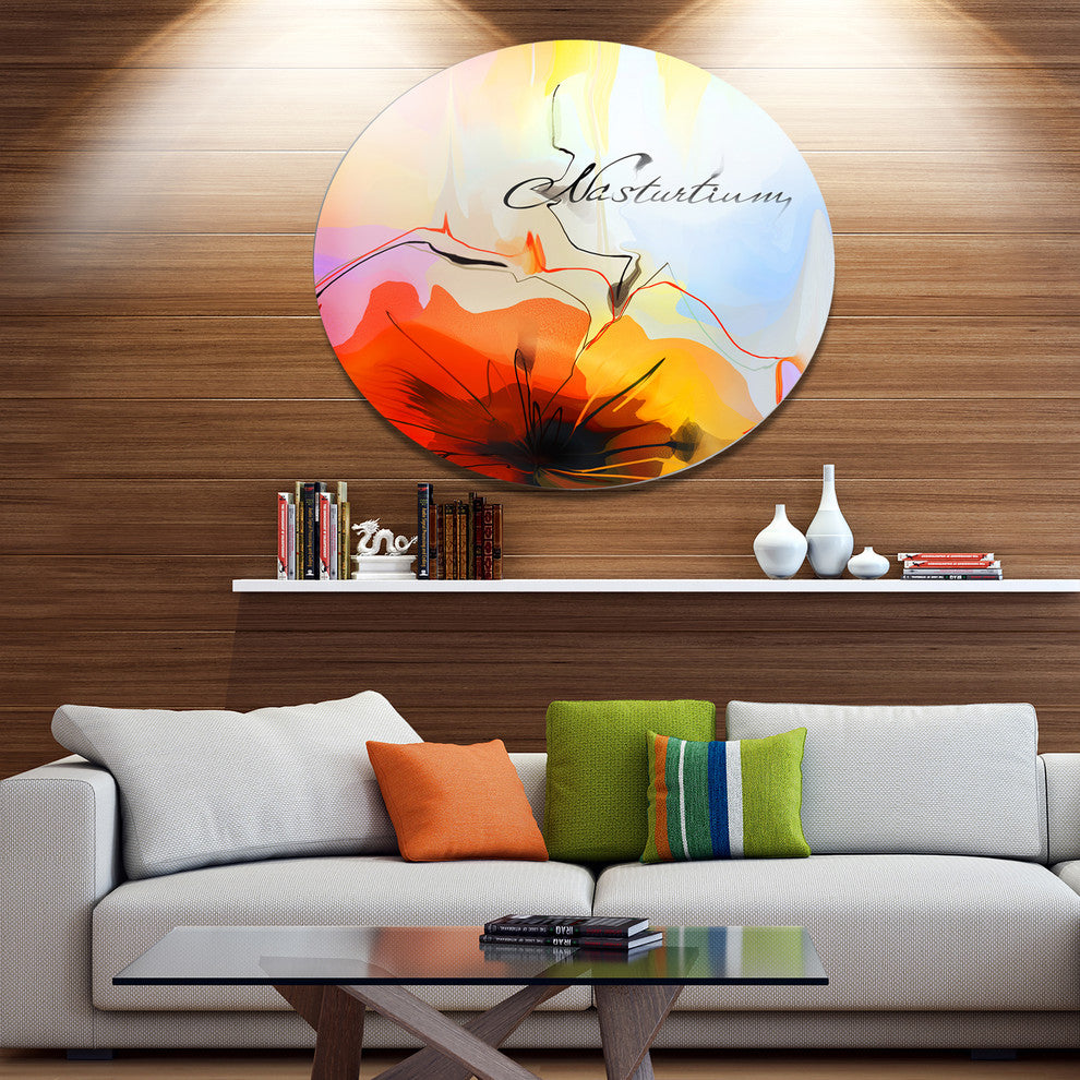Watercolor Nasturtium Flower, Floral Disc Metal Artwork, 11"