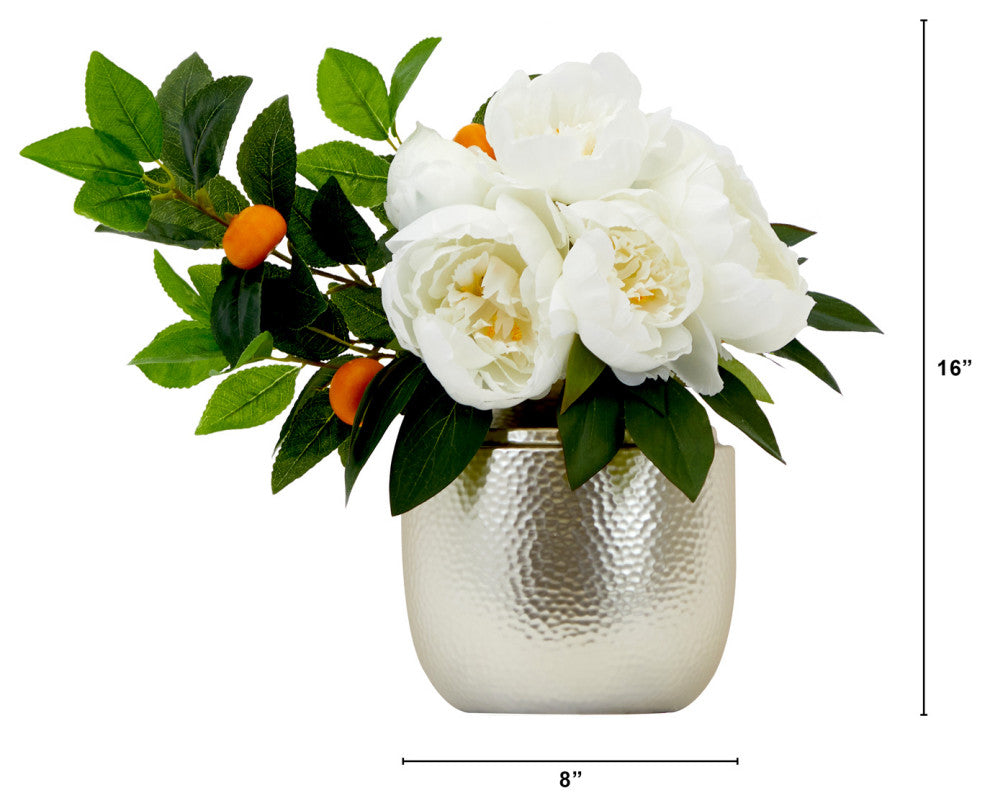 16in. Artificial Peony Dahlia Arrangement white Vase