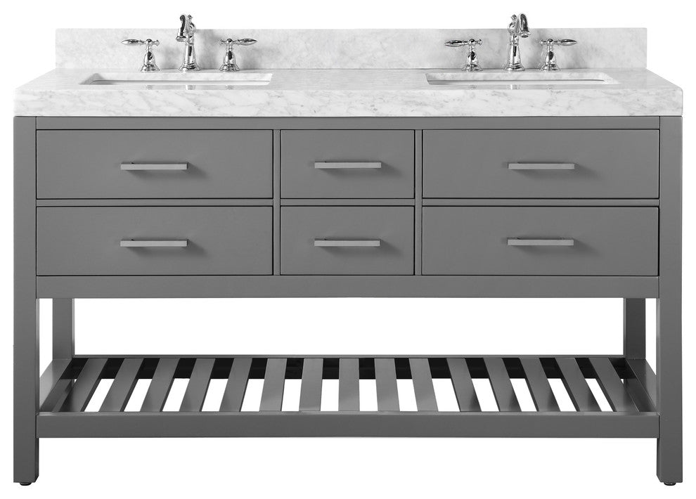 Elizabeth Bath Vanity, Sapphire Gray, 60", Brushed Nickel Hardware, No Mirror