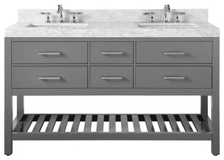 Elizabeth Bath Vanity, Sapphire Gray, 60", Brushed Nickel Hardware, No Mirror