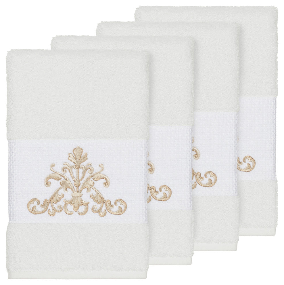 Scarlet 4-Piece Embellished Hand Towel Set, White