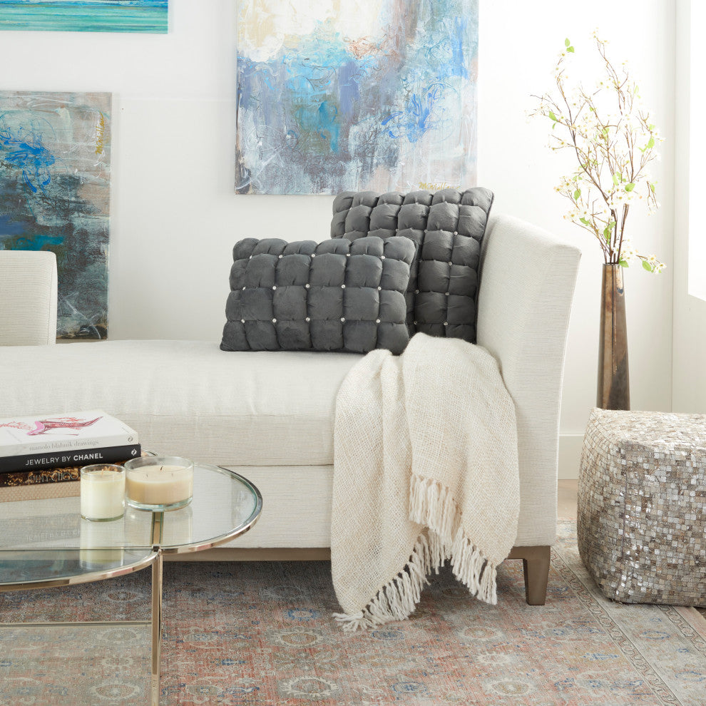 Nourison Home 20"x20" Sofia Quilted Swarovski Dark Gray Throw Pillows