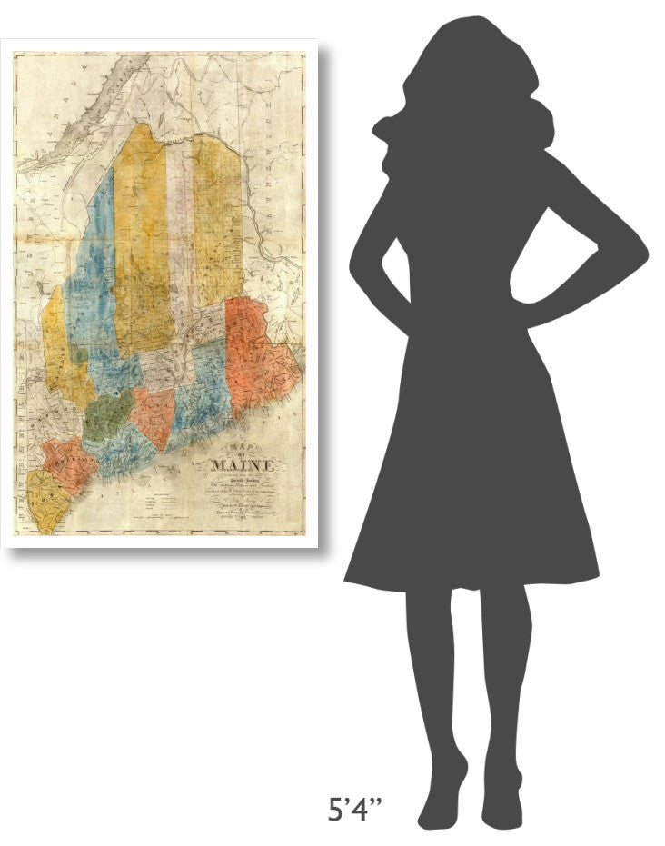 "Map of Maine, 1843" Digital Paper Print by W. Anson, 26"x42"