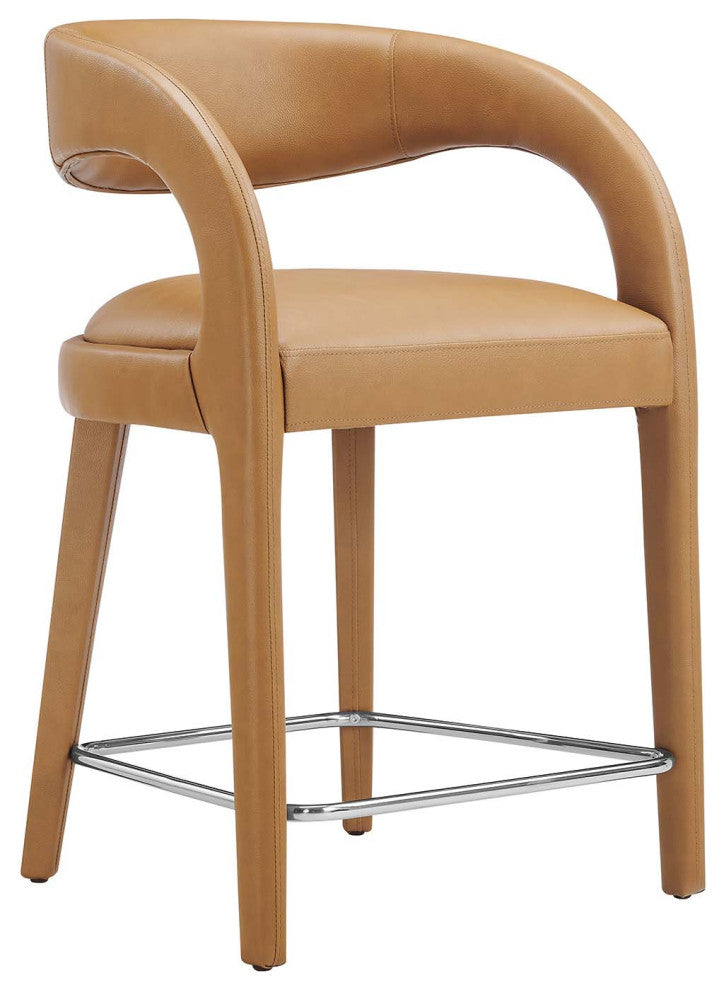 Pinnacle Vegan Leather Counter Stool Set of 2, Tan Silver