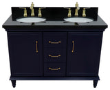 49" Double Vanity, Blue Finish With Black Galaxy And Oval Sink