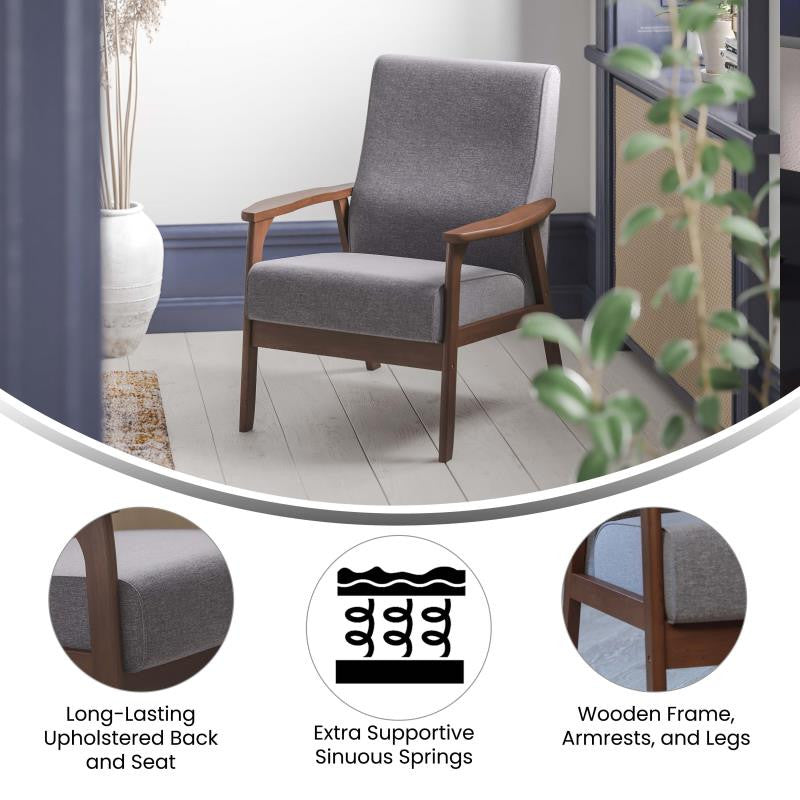 Langston Commercial Grade Upholstered Mid Century Modern Arm Chair, Dark Gray Fa
