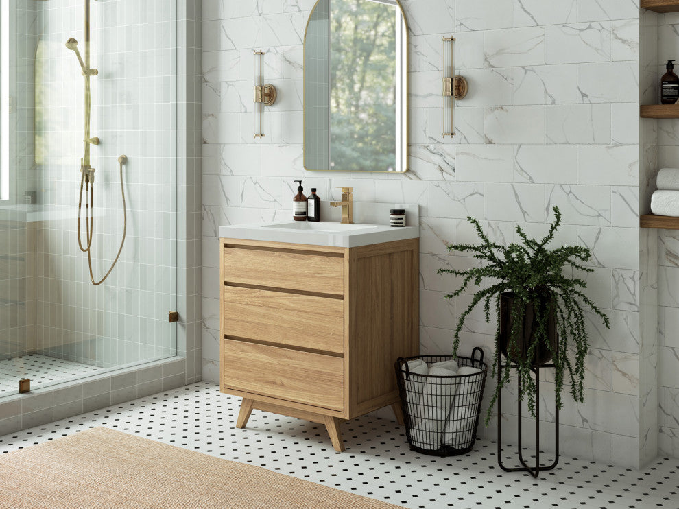 Madison Teak 30 Single Sink Bath Vanity in Light Natural 1.5" Calacatta Laza