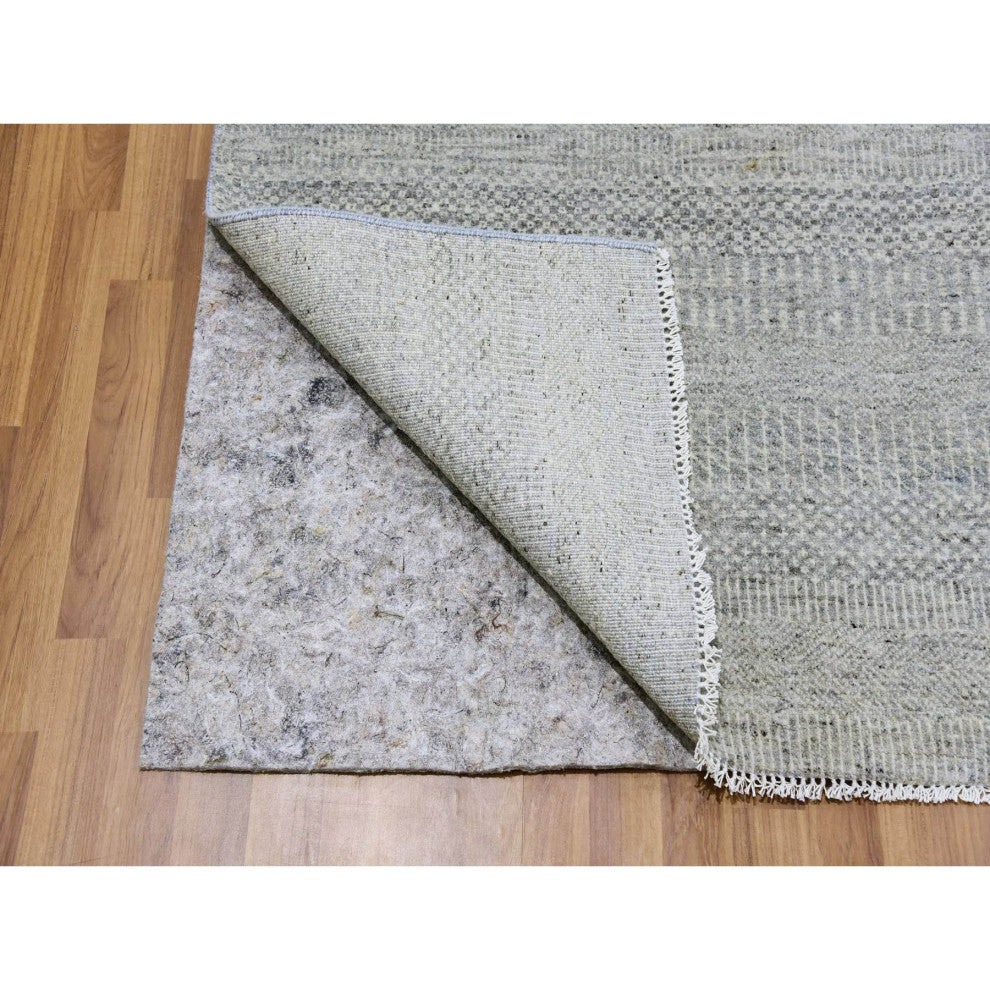Gray Undyed 100% Wool Modern Grass Design Hand Knotted Square Rug, 9'11"x10'