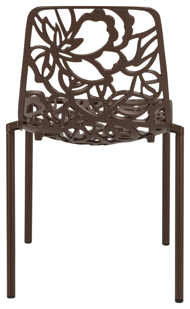 LeisureMod Devon 5-Piece Aluminum Patio Dining Set With Table and 4 Chairs, Brown