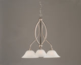 Bow 3 Light Chandelier, 10" White Alabaster Swirl Glass