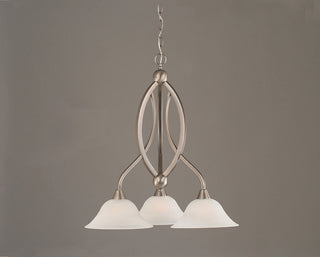 Bow 3 Light Chandelier, 10" White Alabaster Swirl Glass