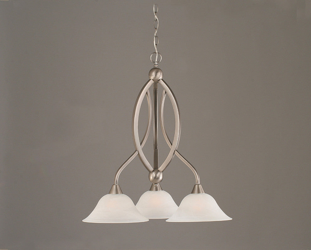 Bow 3 Light Chandelier, 10" White Alabaster Swirl Glass
