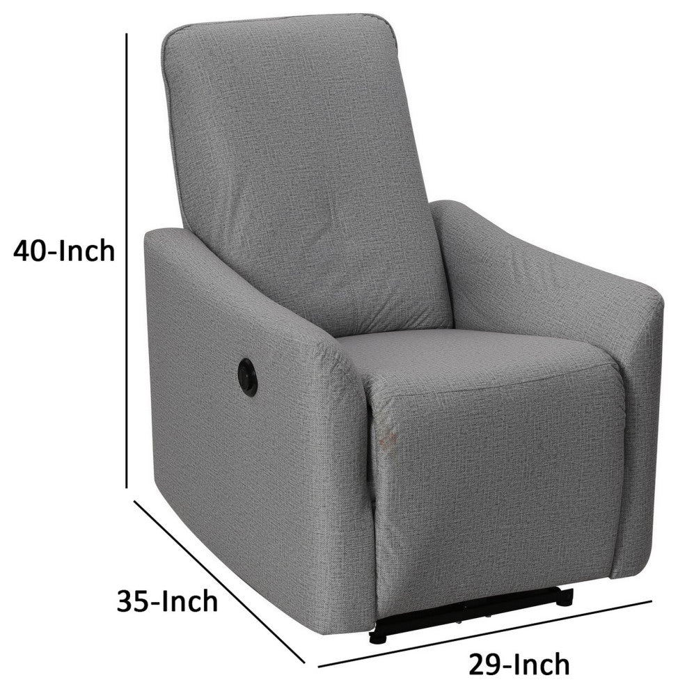 Benzara BM286360 Modern Recliner Chair, Touch Control Button, Gray Fabric